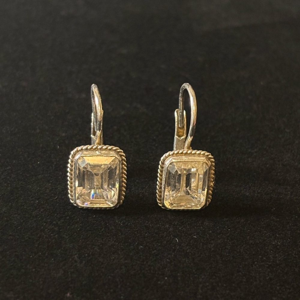 Radiant 925 Silver and Emerald CutClear Gemstone Earrings